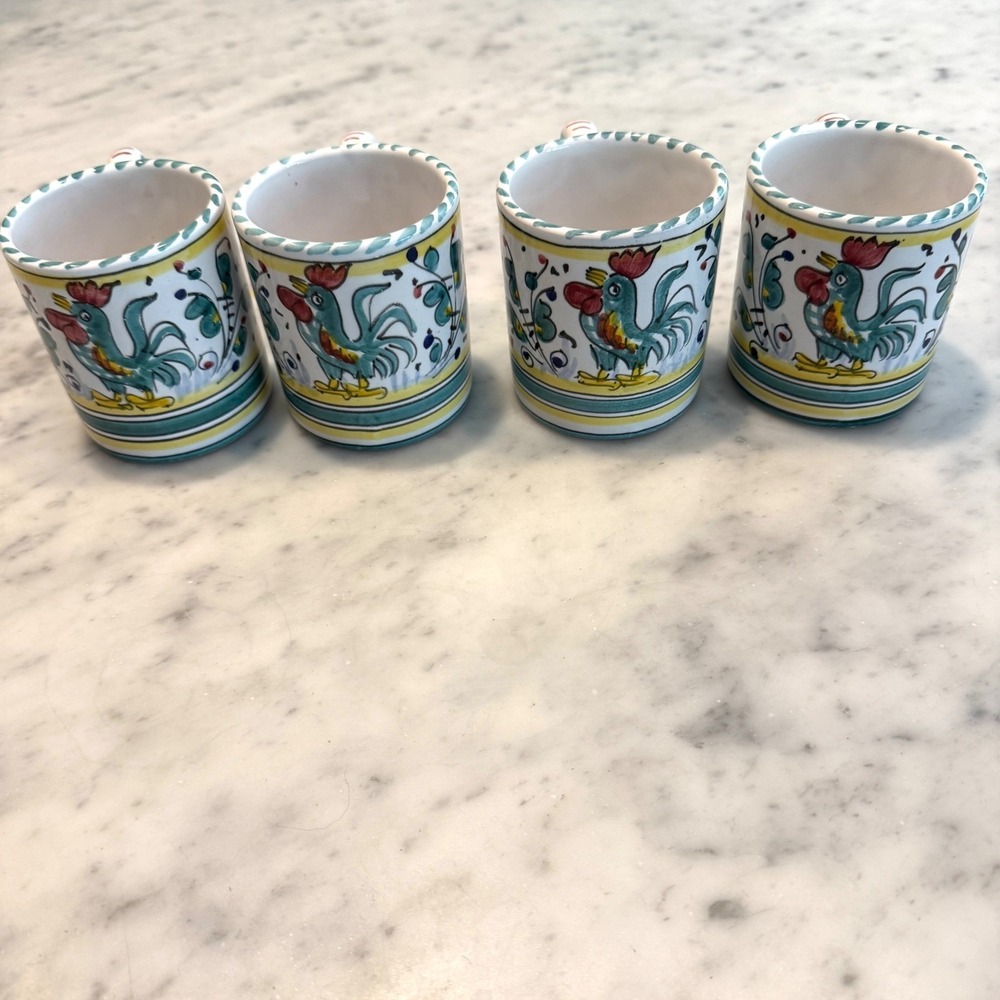 Firenze Italian Specialties Deruta Italy Rooster Mugs Set of 4 Hand Painted - Picture 4 of 5